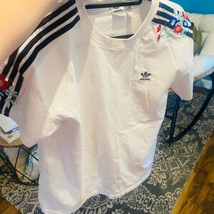 Adidas Kids White Tee with Floral Embroidery